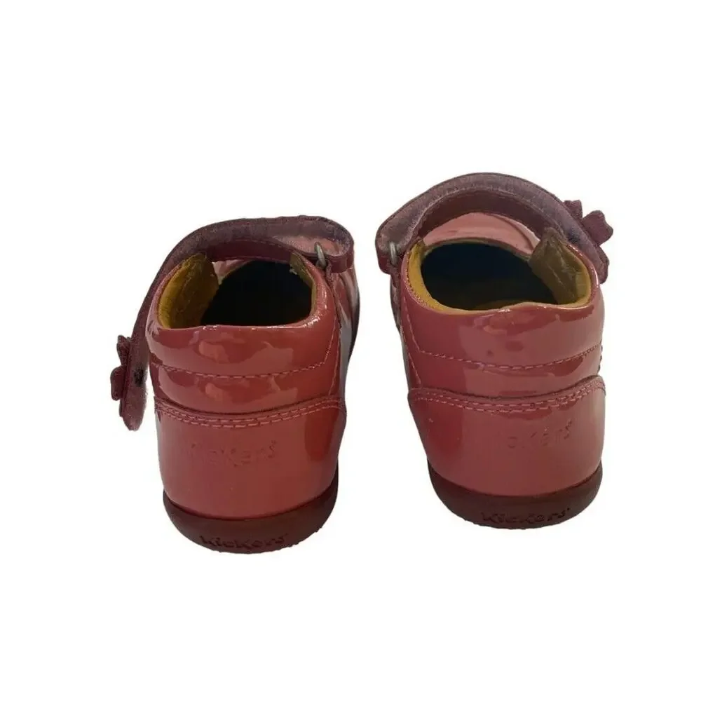9.5 (26 eu) KicKers Pink Patent Mary Jane Booties Shoes Flower Design Rubber Sol